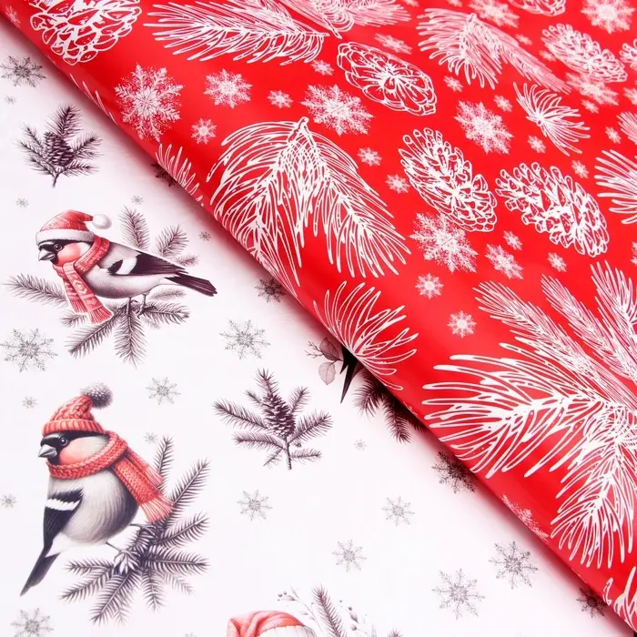 Бумага упаковочная &laquo;Снегири&raquo;, глянец, двусторонняя, 80 г/м&sup2; , 70&times;100 см