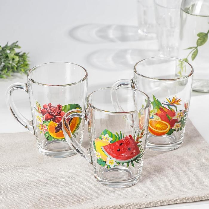 Кружка стеклянная &laquo;Тропические фрукты&raquo;, 300 мл, рисунок МИКС