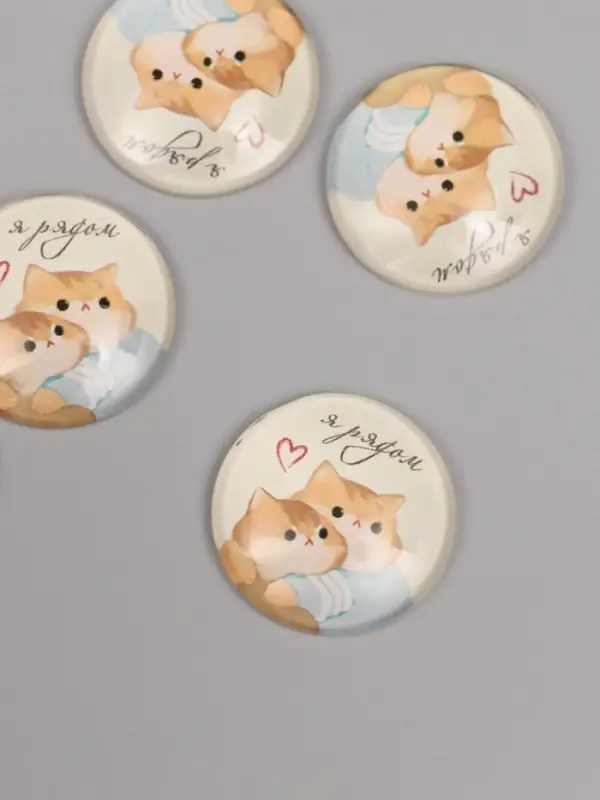 Кабошон стекло для творчества "Круг. Котики. Я рядом" 3х3 см