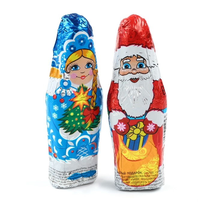 Шоколадные фигурки новогодние «Дед Мороз и Снегурочка» Шоколадные фигурки новогодние «Дед Мороз и Снегурочка»