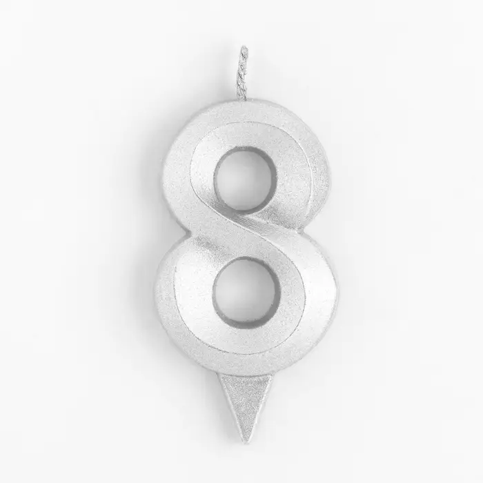 Свеча в торт &laquo;Цифра 8&raquo;, серебряная, 6.5 см