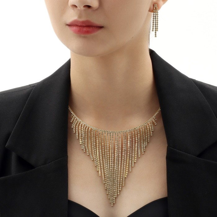 Набор 2 предмета: серьги, колье &laquo;Водопад&raquo; кольцо, цвет белый в золоте, d=13 см