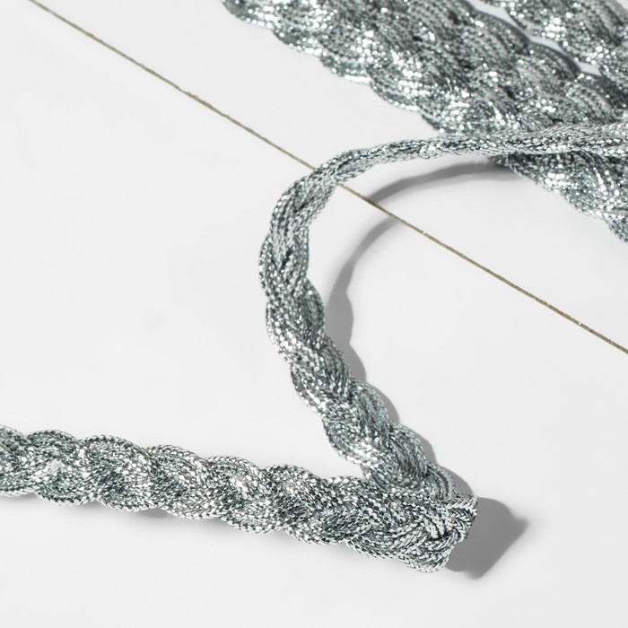 Тесьма декоративная &laquo;Косичка&raquo;, 8 мм, 10 &plusmn; 1 м, цвет серебряный