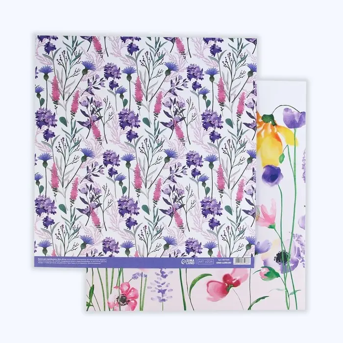Бумага для скрапбукинга &laquo;Акварельные цветы&raquo;, 30,5 х 32 см, 180 г/м&sup2;