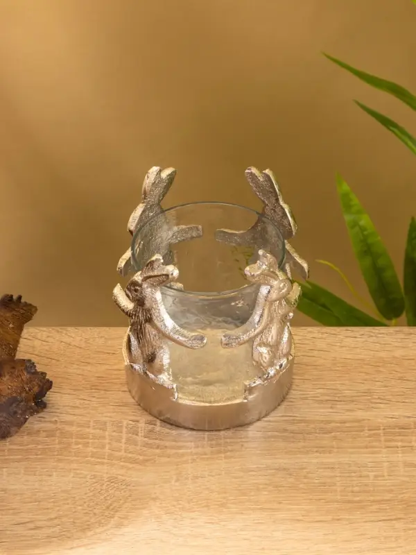Подсвечник со стеклом "Влюбленные зайцы" алюминий 8,5х8,5х9 см