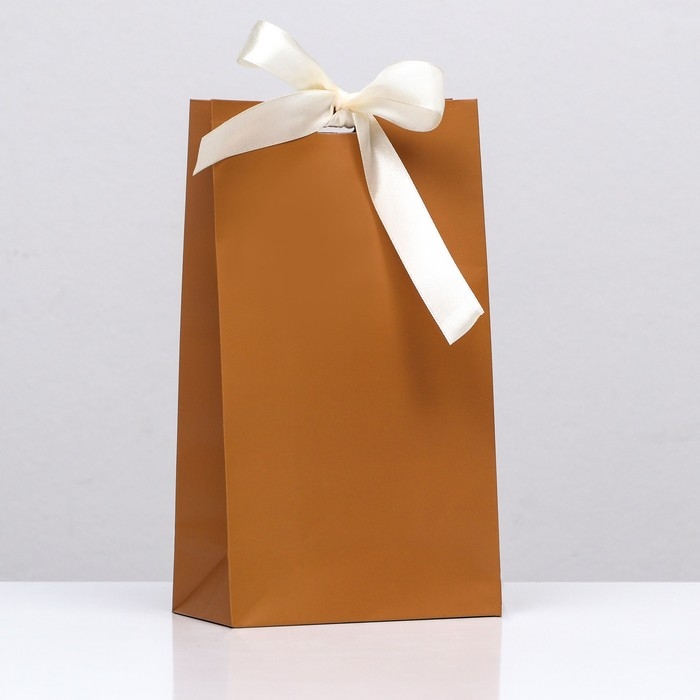 Пакет подарочный с лентой &laquo;Коричневый&raquo; 13 х 23 х 7 см, 1 шт.