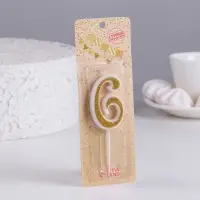 Свеча для торта с блестками &laquo;Цифра 6&raquo;, золотая, 5.2 см