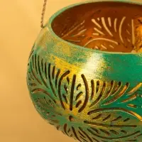 Подсвечник подвесной из кокоса, 14&times;14&times;10 см, голубой с золотым