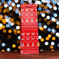 Пакет подарочный новогодний под бутылку, упаковка подарочный "Новогодние узоры ", 12 х 36 х 8,5см.