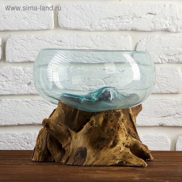 Вазон стекло на дереве "Забота" 20х25х25 см, МИКС