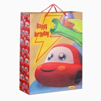 Пакет подарочный крафт "Happy Birthday" 40х31х11.5 см, Тачки