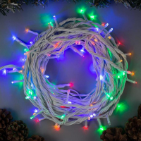 Гирлянда &laquo;Нить&raquo; 10 м, IP44, УМС, белая нить, 100 LED, свечение мульти, 220 В