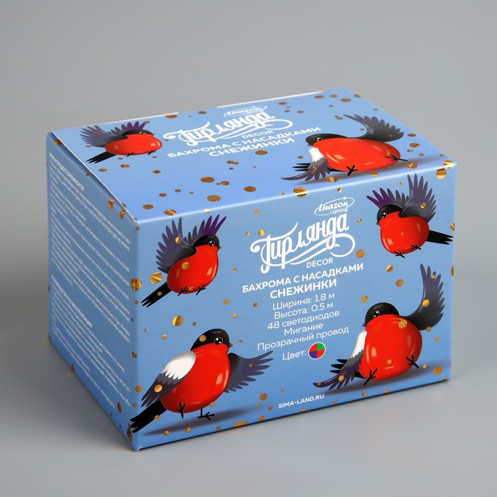 Гирлянда &laquo;Бахрома&raquo; 1.8 &times; 0.5 м с насадками &laquo;Снежинки&raquo;, IP20, прозрачная нить, 48 LED, свечение мульти (RG/RB), мигание, 220 В