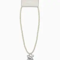 Кулон на жгуте текстильном "Ракушка", цвет бело-серебристый