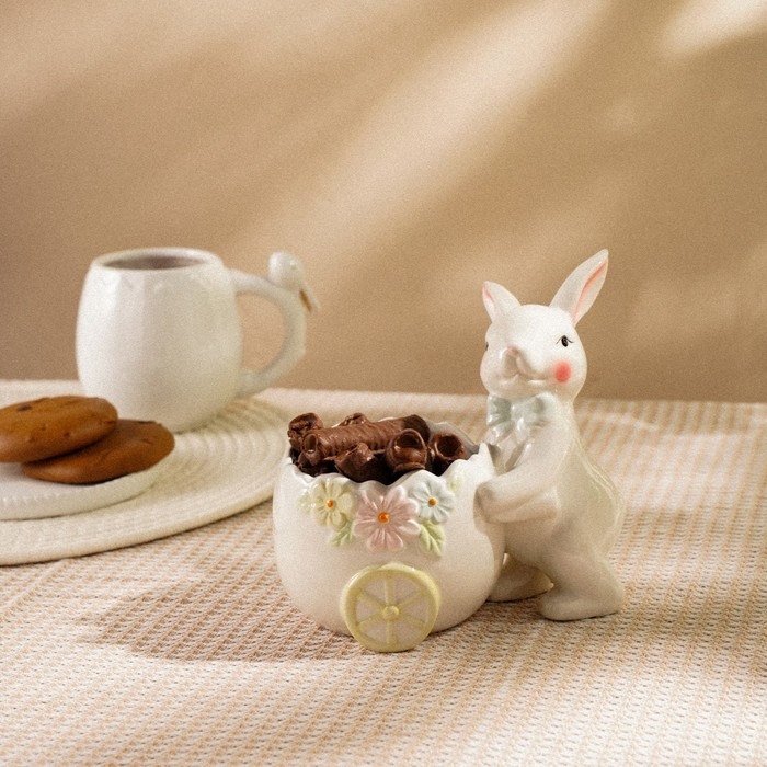 Конфетница керамическая SL Home &laquo;Лесные кролики&raquo;, 17,5&times;13&times;16,8 см, цвет белый