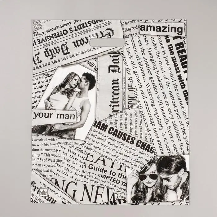 Пакет "Газетный микс" полиэтиленовый, с вырубной ручкой, 38 х 45 см, 60 мкм