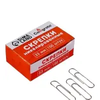 Скрепки 33мм никелированные в картонной коробке 100 штук