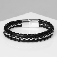 Браслет унисекс &laquo;Мощь&raquo; переплетение, цвет чёрный с серебром, 21,5 см