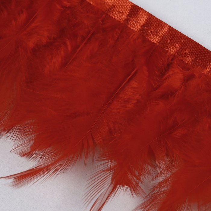Тесьма с перьями петуха, 10-15 см, 5 &plusmn; 0,5 м, цвет красный
