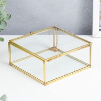 Шкатулка стекло с металлическим каркасом "Квадрат с гранями" золото 5х12х12 см Шкатулка стекло с металлическим каркасом "Квадрат с гранями" золото 5х12х12 см