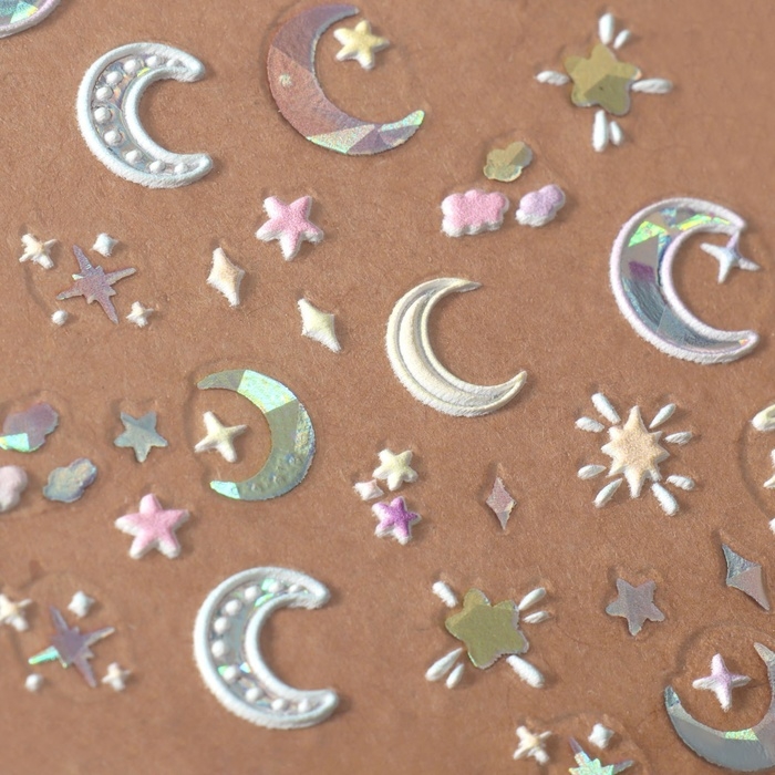 Наклейки для ногтей &laquo;Луна и звёзды&raquo;, объёмные, разноцветные/голографические