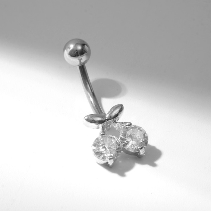 Пирсинг в пупок &laquo;Вишенки&raquo;, штанга L=1 см, цвет белый в серебре