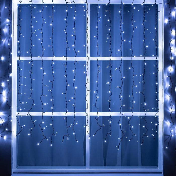 Гирлянда &laquo;Занавес&raquo; 2 &times; 1.5 м, IP44, УМС, тёмная нить, 360 LED, свечение белое, 220 В