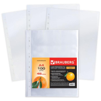 Папка-вкладыш А4 с перфорацией Brauberg "Апельсиновая корка", 45 мкм, 100 штук в упаковке, матовые Папка-вкладыш А4 с перфорацией Brauberg "Апельсиновая корка", 45 мкм, 100 штук в упаковке, матовые