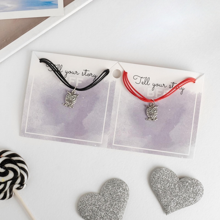 Браслеты &laquo;Неразлучники&raquo; сова, цвет красно-чёрный, L=17 см