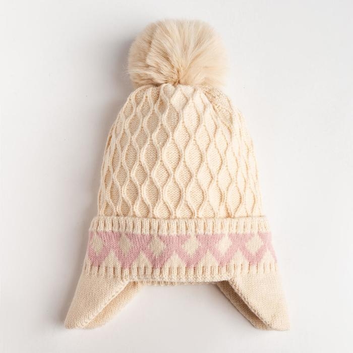 Шапка для девочки MINAKU Шапка для девочки MINAKU "Ромбы", цв.молочный, р-р 50-52