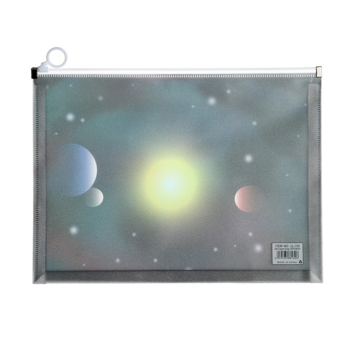 Папка-конверт на молнии формат А4, 180мкр, с рисунком "Космос", МИКС