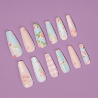 Ногти накладные с кл пластинами 12шт Прованс балерина беж/голуб к/кор QF