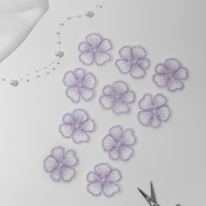 Вязаные элементы &laquo;Цветки&raquo;, 4,2 &times; 4 см, 10 шт, цвет сиреневый/хамелеон