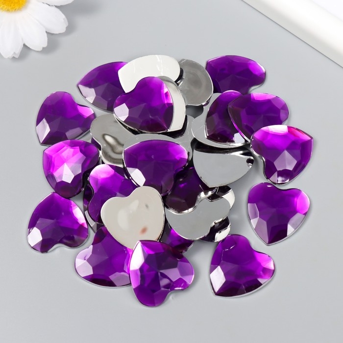 Декор для творчества пластик "Стразы сердце. Тёмно-фиолетовый" набор 30 шт 2,5х2,5 см