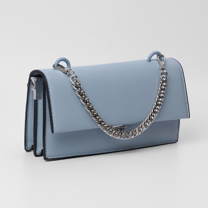 Цепочка для сумки, с карабинами, металлическая, плоская, плотное плетение, 15 &times; 10 мм, 30 см, цвет серебряный