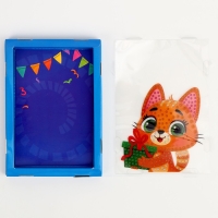 Алмазная мозаика на новый год в рамке для детей &laquo;Котик с подарком&raquo;, новогодний набор для творчества