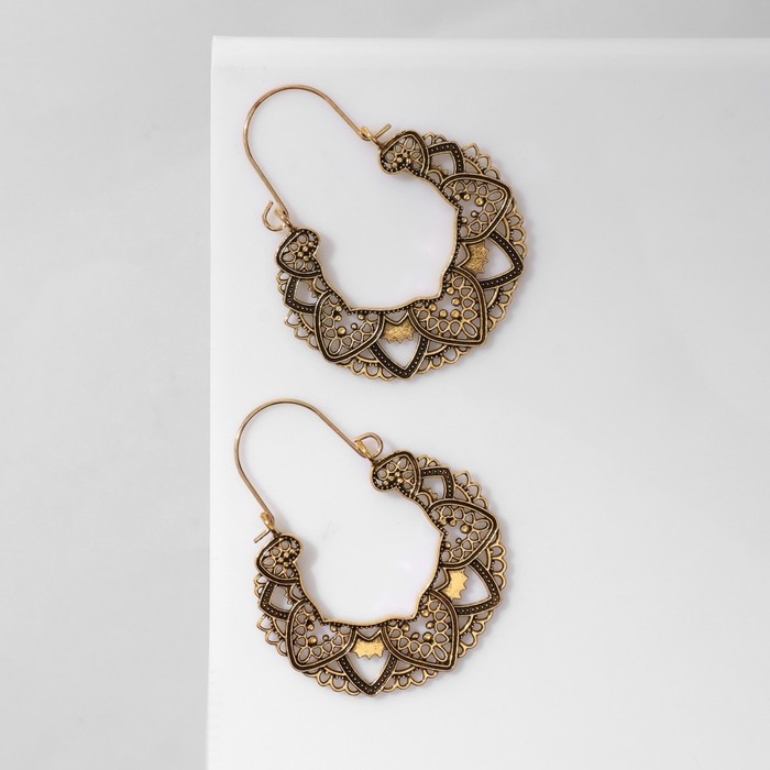 Серьги металл &laquo;Восток&raquo; круг цветов, цвет чернёное золото