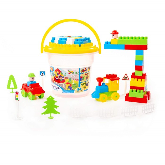 Конструктор &laquo;Строитель&raquo; 84 эл в ведре с крышкой