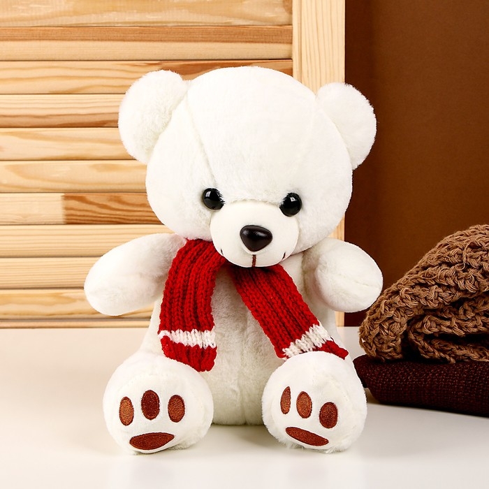 Мягкая игрушка &laquo;Мишка в шарфе&raquo;, 24 см, цвет белый