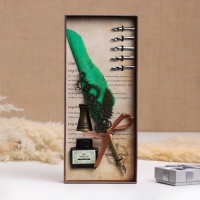 Набор подарочный 3в1 "Стимпанк" перьевая ручка, чернила, наконечники, зеленый