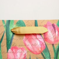 Пакет подарочный крафтовый вертикальный, упаковка, &laquo;Тюльпаны&raquo;, ML 23 х 27 х 11,5 см