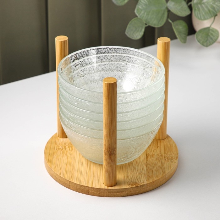 Набор стеклянных салатников на подставке «Вирго», 330 мл, d=12,5 см, 6 шт Набор стеклянных салатников на подставке «Вирго», 330 мл, d=12,5 см, 6 шт