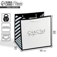 Пакет подарочный квадратный, упаковка, &laquo;Счастье&raquo;, 30 х 30 х 30 см