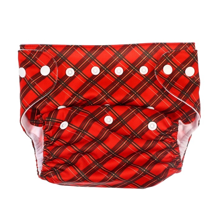 Многоразовый подгузник &laquo;Новогодняя клетка&raquo;, 0-36 мес., цвет красный, подарочная упаковка, Крошка Я