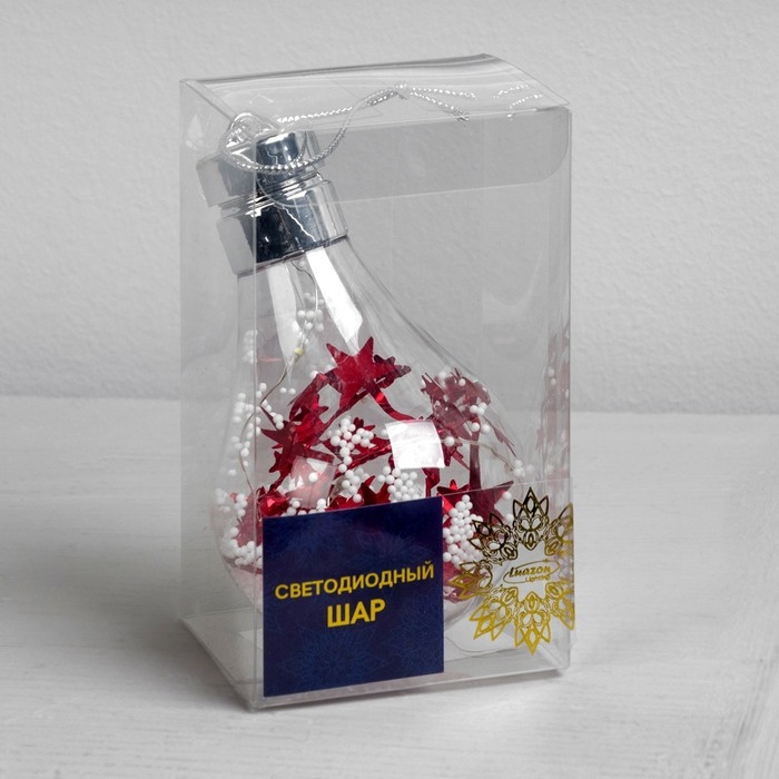 Ёлочный шар &laquo;Шишки с красной мишурой&raquo;, батарейки, 5 LED, свечение белое