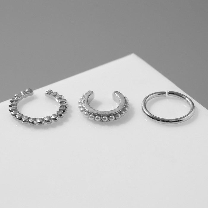 Серьги &laquo;Каффы&raquo; манжеты, набор 3 шт, цвет белый в серебре