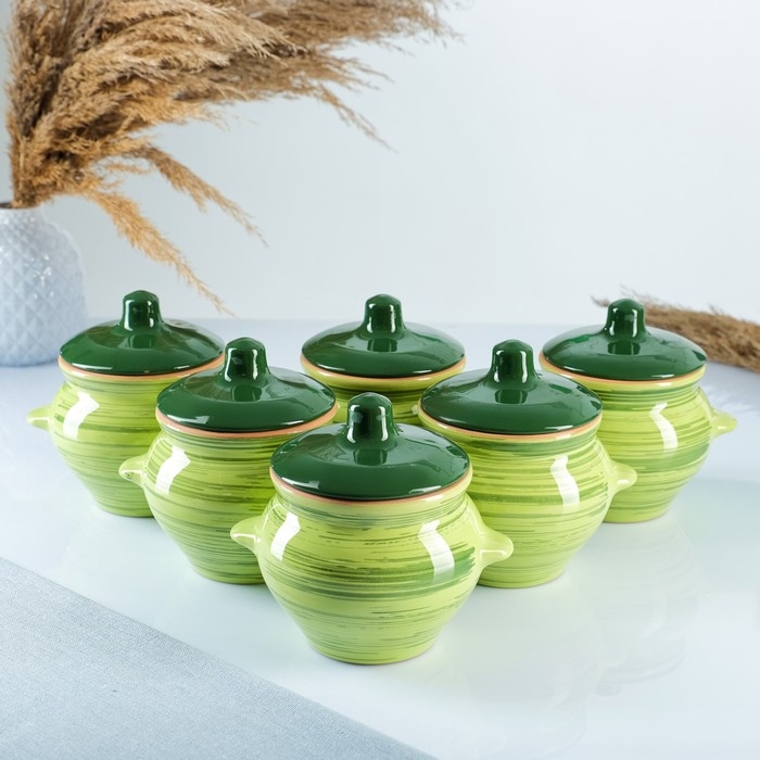 Набор горшков №5 с ручками 6х0,5л, зеленый Набор горшков №5 с ручками 6х0,5л, зеленый