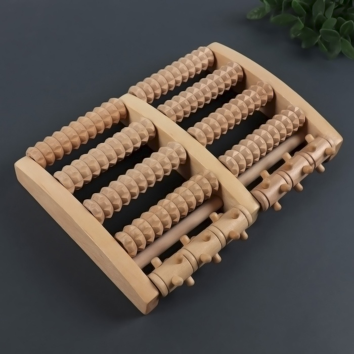 Массажёр &laquo;Барабаны&raquo;, 5 рядов с шипами, 27 &times; 19 &times; 5 см, деревянный