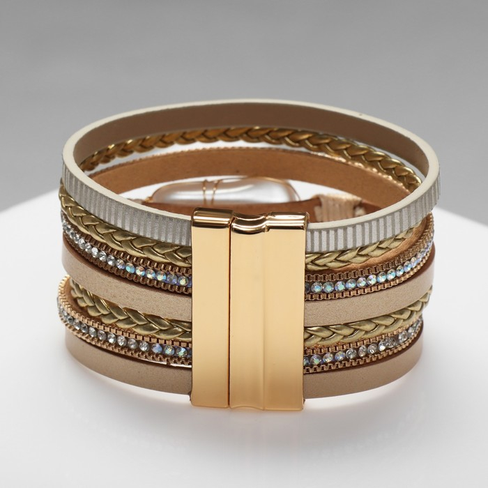 Браслет ассорти &laquo;На магните&raquo; Гоби, цвет бело-бежевый в золоте, 19,5 см