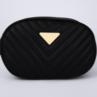 Сумка женская поясная с прострочкой 20х13х6 см, цвет чёрный